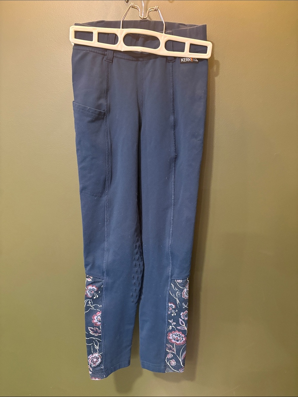 KERRITS Navy Floral-Trim Kid’s Riding Tights